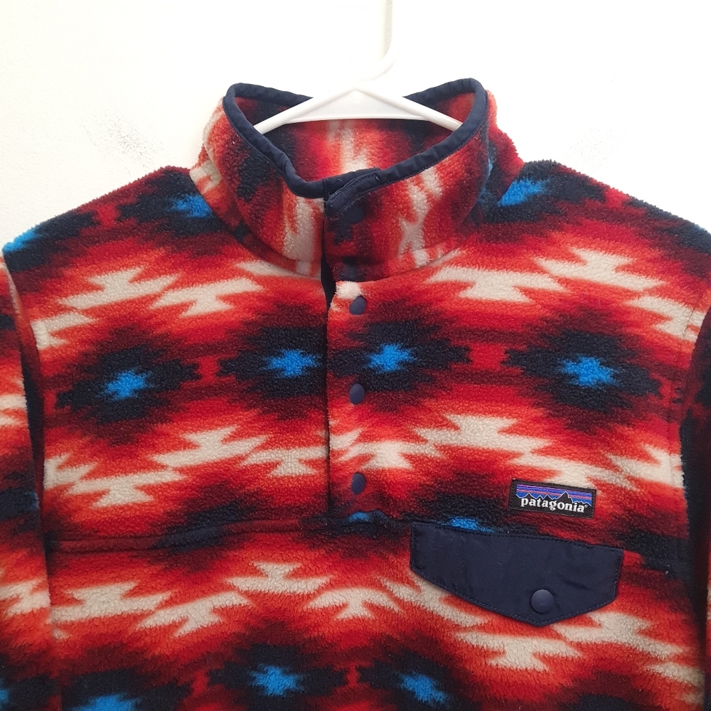 Patagonia Synchilla Snap-T Fleece Pullover Red Wild Desert Aztec Women's Size S - Picture 2 of 15